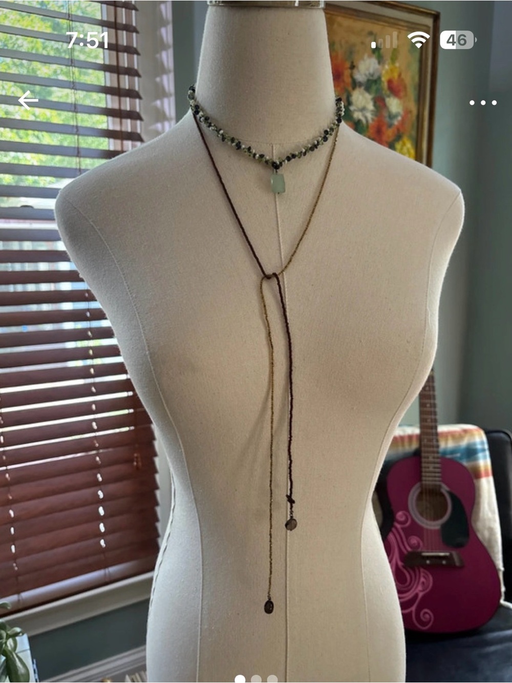 Layered Green Bead and Pendant Necklace Set for Women